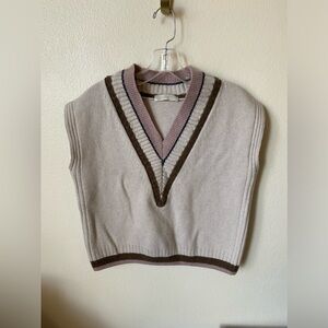 Stylish Women's V-Neck Vest - Cream and Brown